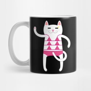 White Cat Wearing a Pink Bikini Swimsuit Mug